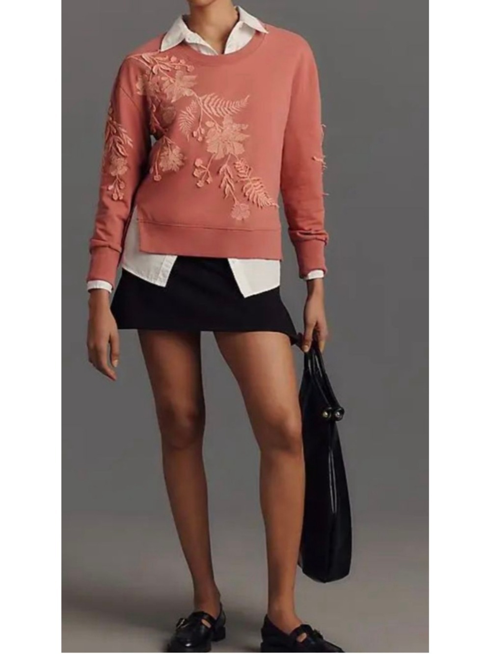 Anthropologie Fern & Flower Embroidered Crew Neck Sweatshirt Size XS